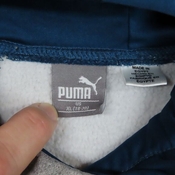 PUMA Pullover Hoodie Blue/Gray Girls Juniors XL Pockets Fleece Lined Hooded Logo - Picture 4 of 8